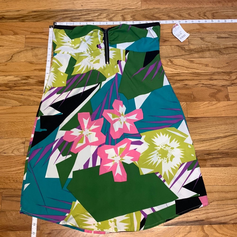 Fun, bright, summer strapless dress